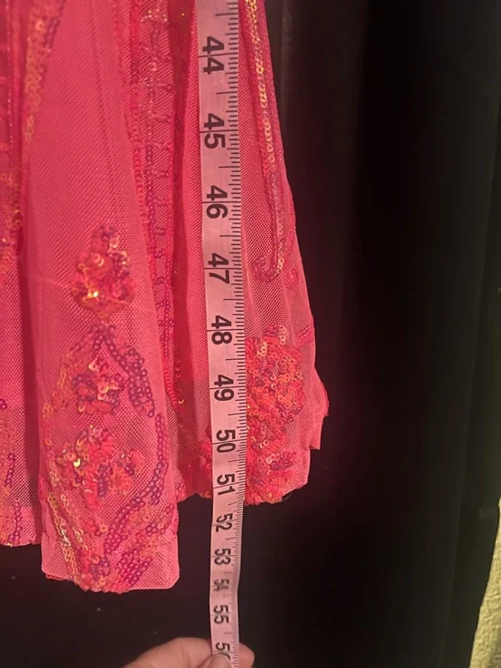 Pink/Coral Sequin Embellished Evening Gown - Picture 7 of 9